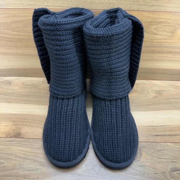 UGG Classic Cardy Boots Womens 6 Black Sweater Knit Pull On Boots Button - Picture 4 of 11